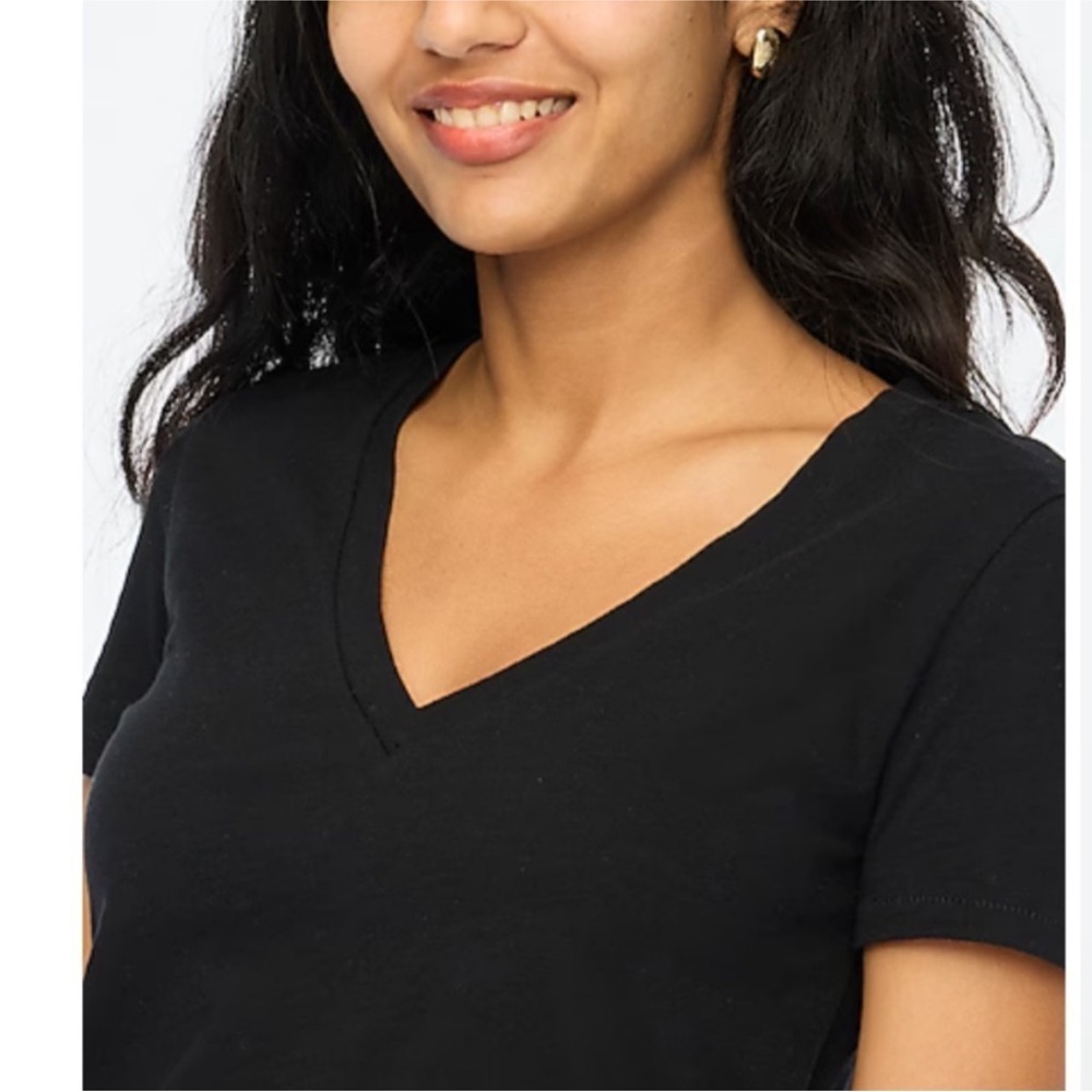 J. CREW Slub Cotton Black V-Neck Women's Short Sleeve Top - Picture 3 of 11